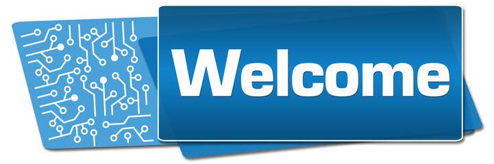Welcome Blue Circuit Side Rounded Squares 