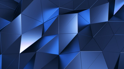 Abstract polygonal metal surface. Geometric poly Blue triangles motion background. 3d illustration