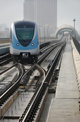 Dubai metro railway at cloudy day