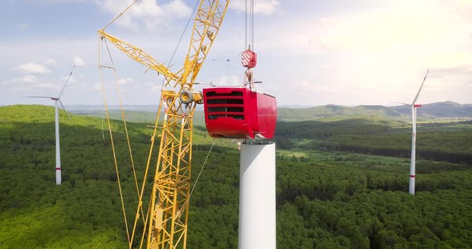 Aerial view of wind turbine under construction