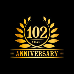 102 years logo design template. Anniversary vector and illustration template.