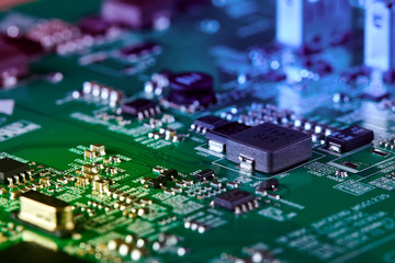 Electronic circuit board close up.