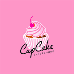 cupcake logo modern pink vector template. pastry icon design inspiration. sweet food sticker idea