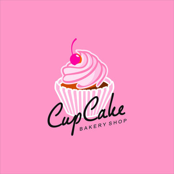cupcake logo modern pink vector template. pastry icon design inspiration. sweet food sticker idea