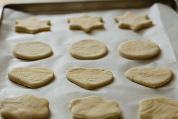 Fototapeta na wymiar Homemade cookies on a tray ready to be baked.