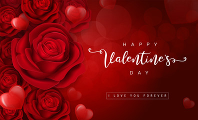 Valentine's day greeting card templates with realistic of beautiful red rose on background  - obrazy, fototapety, plakaty