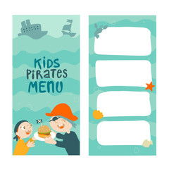 Printable kids pirated menu for restaurants and cafes. Template for children pirated menu.