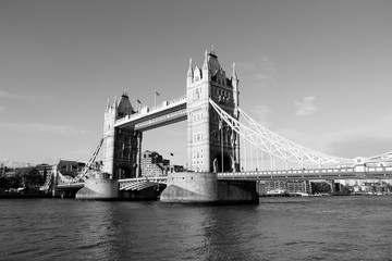 Fototapeta na wymiar Tower Bridge, London. Black and white retro toned.