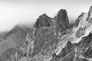Fototapeta na wymiar Apuan Alps. Black and white vintage toned.