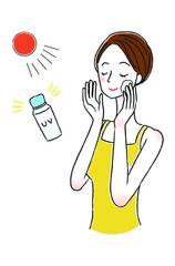 日焼け止めを塗る女性のイラスト　美容