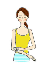 クリームを塗る女性のイラスト　スキンケア