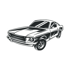 Obraz premium Old american muscle car illustration black and 