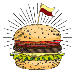 Hamburger/ Cheeseburger with a flag - illustration/ clipart