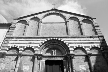 Volterra church. Retro filtered black and white tone.