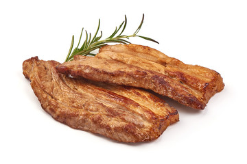 Roasted pork bacon, isolated on white background