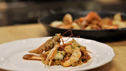 Vegetables and Fish used to cook Paella in the typical Spanish Way. This Spanish speciality can be made with seafood or meat
