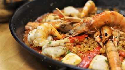 Vegetables and Fish used to cook Paella in the typical Spanish Way. This Spanish speciality can be made with seafood or meat