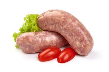 German Sausage, Raw Munich Sausages with herbs and spices, isolated on white background
