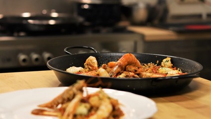 Vegetables and Fish used to cook Paella in the typical Spanish Way. This Spanish speciality can be made with seafood or meat