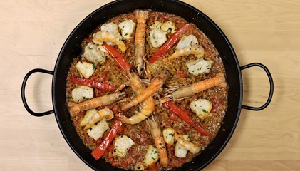 Vegetables and Fish used to cook Paella in the typical Spanish Way. This Spanish speciality can be made with seafood or meat