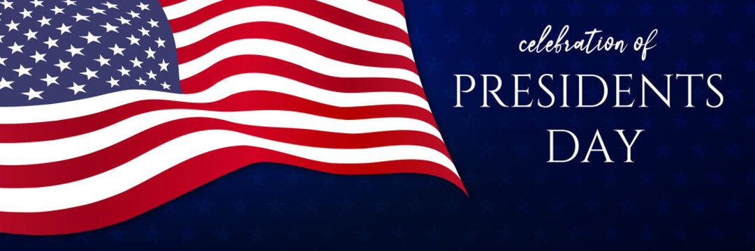 President's day celebration. 3D render of wavy American Flag and President Day text.