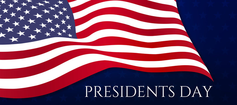 President's day celebration. 3D render of wavy American Flag and President Day text.