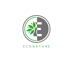 E Letter Circle Eco Green Leaf Logo