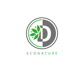 D Letter Circle Eco Green Leaf Logo