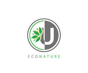 U Letter Circle Eco Green Leaf Logo