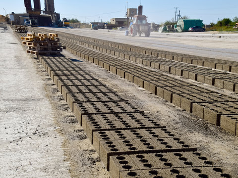 Cinder blocks lie on the ground and dried. on cinder block produ
