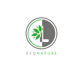 L Letter Circle Eco Green Leaf Logo