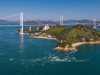 来島海峡の渦潮（うずしお）　空撮
