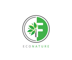 F Letter Circle Eco Green Leaf Logo