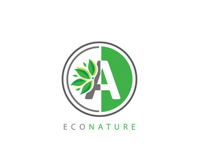 A Letter Circle Eco Green Leaf Logo