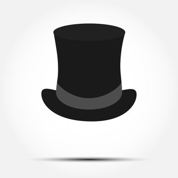 Icon of a cylinder. A gentleman's top hat. Cowboy hat. Flat style. filled silhouette.