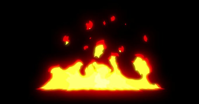 Bonfire Cartoon Frame Animation 4k / 2D Animation Firefly Cartoon Fireworks, Fireball Cartoon Campfire Raging Flames