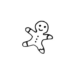 Single hand drawn Christmas gingerbread man . Doodle vector illustration. Winter element for greeting cards, posters, stickers and seasonal design. Isolated on white background