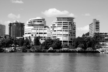 Brisbane. Vintage filtered black and white tone.