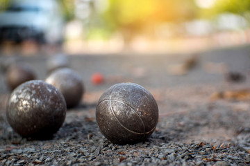 Petanque on blurry background.Petanque French Traditional Game.Photo by select focus.