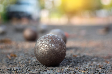 Petanque on blurry background.Petanque French Traditional Game.Photo by select focus.