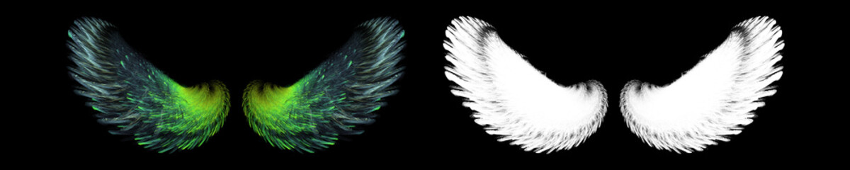 Green bird wings with white clipping mask