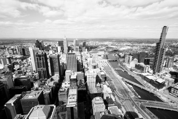 Melbourne - modern city. Black and white retro style.