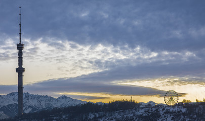 Mountain winter sunset in Almaty, Kazakhstan