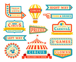 Circus show promo flat vector labels set