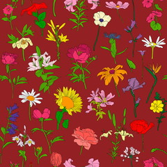 vector seamless pattern with flowers
