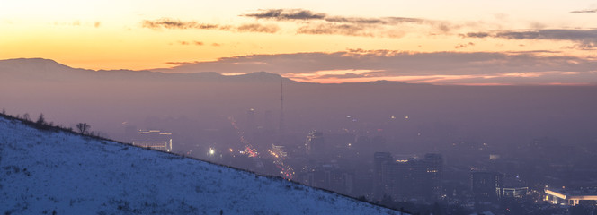 Mountain winter sunset in Almaty, Kazakhstan