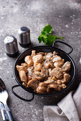 Stewed chicken fillet with mushrooms