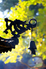 Ancient Chinese temples in autumn, the text translated as 