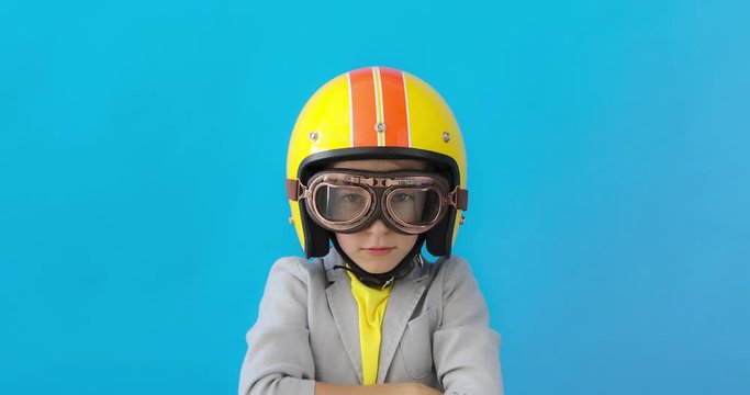 Serious child preparing for competition start