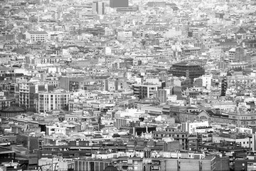 Barcelona city. Black and white retro image style.